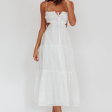 Eyona Cut-Out Waist Tie Maxi Dress White