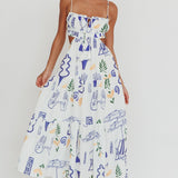 Eyona Cut-Out Back Print Maxi Dress White