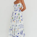 Eyona Cut-Out Back Print Maxi Dress White