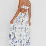 Eyona Cut-Out Back Print Maxi Dress White