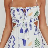 Eyona Cut-Out Back Print Maxi Dress White