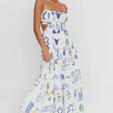 Eyona Cut-Out Back Print Maxi Dress White