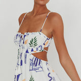 Eyona Cut-Out Back Print Maxi Dress White