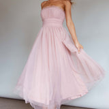 Fayette Strapless Mesh Midi Dress Blush