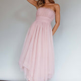 Fayette Strapless Mesh Midi Dress Blush