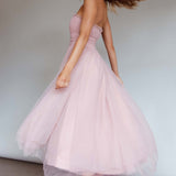 Fayette Strapless Mesh Midi Dress Blush