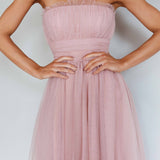 Fayette Strapless Mesh Midi Dress Blush