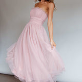 Fayette Strapless Mesh Midi Dress Blush