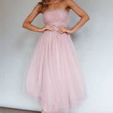 Fayette Strapless Mesh Midi Dress Blush