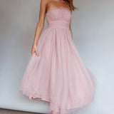 Fayette Strapless Mesh Midi Dress Blush