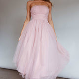 Fayette Strapless Mesh Midi Dress Blush