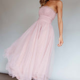 Fayette Strapless Mesh Midi Dress Blush