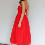 Fayette Strapless Mesh Midi Dress Red