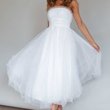 Fayette Strapless Mesh Midi Dress White