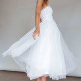 Fayette Strapless Mesh Midi Dress White