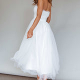 Fayette Strapless Mesh Midi Dress White