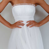 Fayette Strapless Mesh Midi Dress White