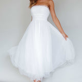 Fayette Strapless Mesh Midi Dress White