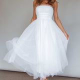 Fayette Strapless Mesh Midi Dress White