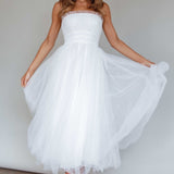 Fayette Strapless Mesh Midi Dress White