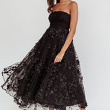 Fayette Strapless Mesh Midi Dress Embellished Black