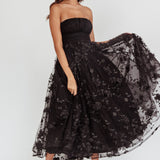 Fayette Strapless Mesh Midi Dress Embellished Black
