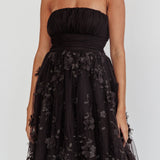 Fayette Strapless Mesh Midi Dress Embellished Black