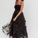 Fayette Strapless Mesh Midi Dress Embellished Black