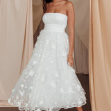 Fayette Strapless Mesh Midi Dress Embellished White