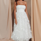 Fayette Strapless Mesh Midi Dress Embellished White