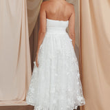 Fayette Strapless Mesh Midi Dress Embellished White