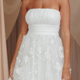 Fayette Strapless Mesh Midi Dress Embellished White