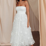 Fayette Strapless Mesh Midi Dress Embellished White