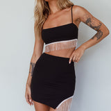 Call On Me Diamante Fringe Mini Skirt Black