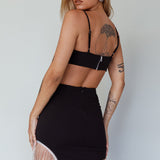 Call On Me Diamante Fringe Mini Skirt Black