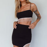 Call On Me Diamante Fringe Mini Skirt Black