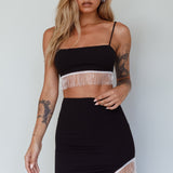 Call On Me Diamante Fringe Mini Skirt Black