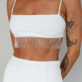 Call On Me Diamante Fringe Top White