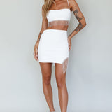 Call On Me Diamante Fringe Top White