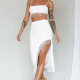 Call On Me Diamante Fringe Top White