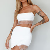 Call On Me Diamante Fringe Top White