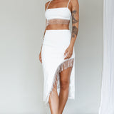 Call On Me Diamante Fringe Top White