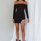 Call On Me Diamante Off-Shoulder Mini Dress Black