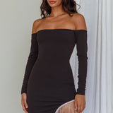Call On Me Diamante Off-Shoulder Mini Dress Black