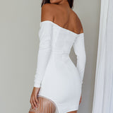 Call On Me Diamante Off-Shoulder Mini Dress White