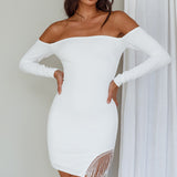 Call On Me Diamante Off-Shoulder Mini Dress White