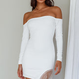 Call On Me Diamante Off-Shoulder Mini Dress White