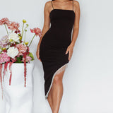 Call On Me Diamante Fringe Midi Dress Black