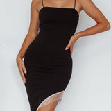 Call On Me Diamante Fringe Midi Dress Black