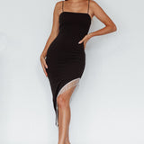 Call On Me Diamante Fringe Midi Dress Black